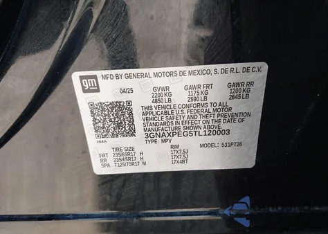 2026 Chevrolet Equinox Awd Lt z USA, uszkodzony, nr VIN 3GNAXPEG5TL120003